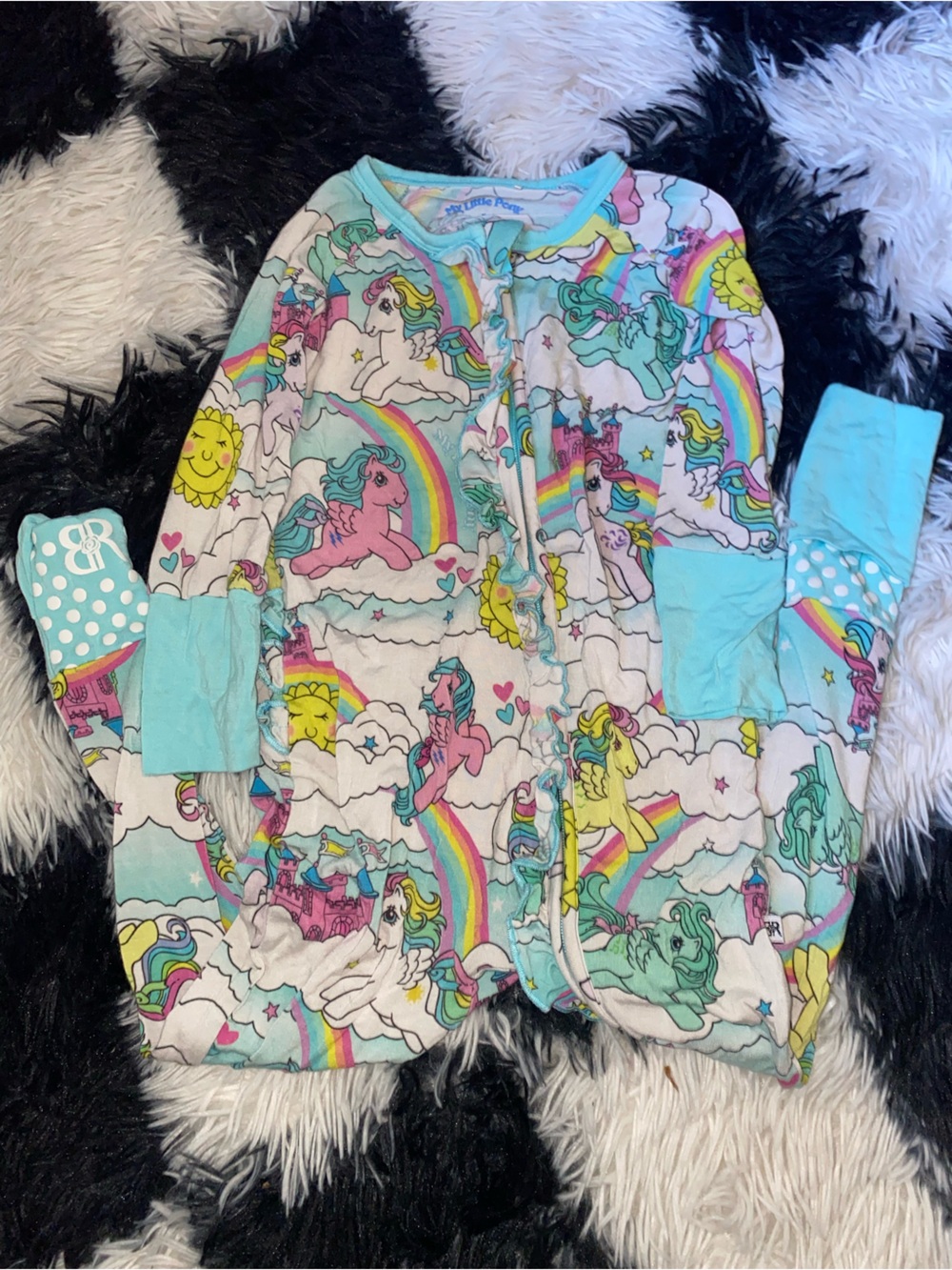 Bums & roses Girls' Pastel Unicorn Footie - Mint & Multi